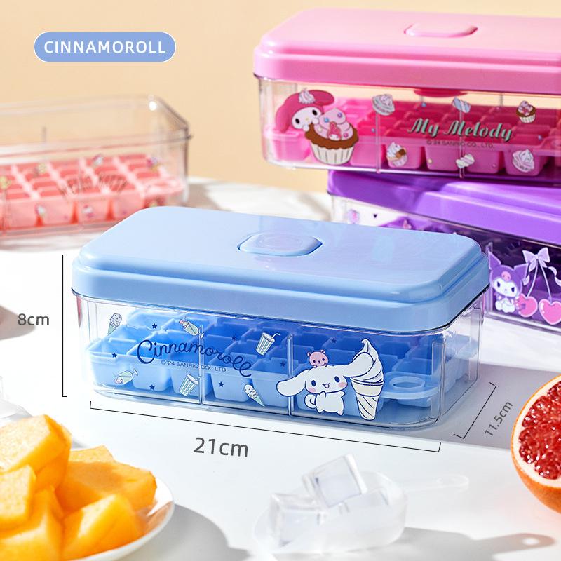 Push-Release Ice Cube Tray With Cartoon-Design, Includes Ice Scoop & Stackable Storage Bin With Lid, Easy To Fill & Release
