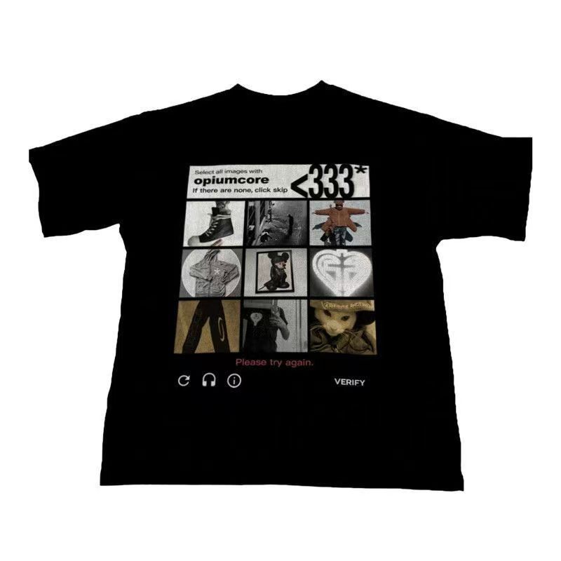 Y2K Dark Gothic Verification Graphic T-Shirt, Trendy Abstract Streetwear, Oversized Casual Unisex Short Sleeve Tops S разноцветный