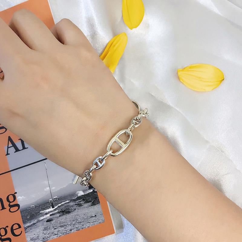 Korean Minimalist Geometric Tassel Silver Bracelet for Women Electroplated Thai Silver