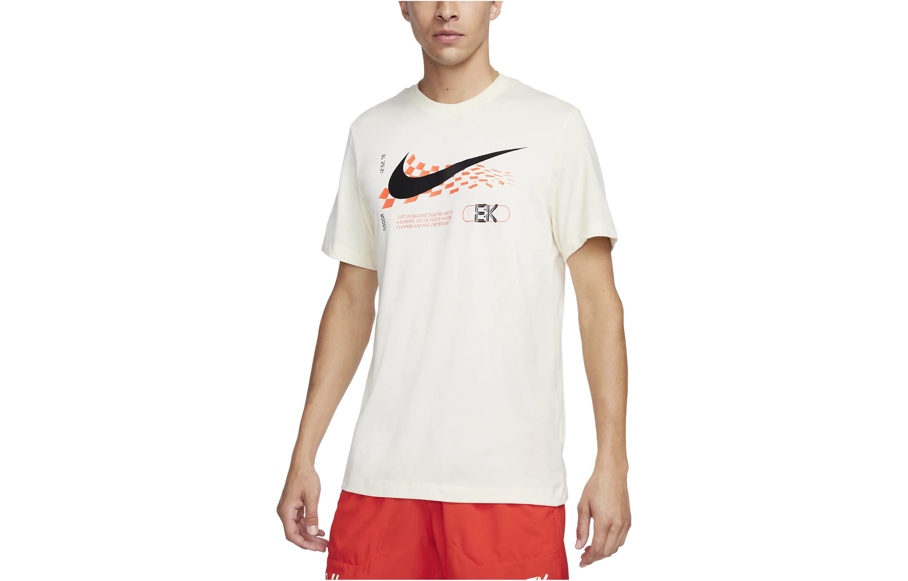 Nike T Shirts Men s Ecru Crew Neck Moderate Straight Fit FJ2358-113 XL