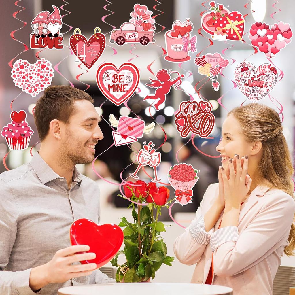 36 Pcs Valentine's Day Hanging Swirl Decorations Set,Happy Valentines Day Party Hanging Love Heart Foil Ceiling Swirl Decorations for Wedding