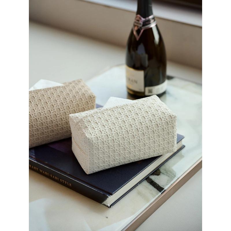 Artificial Rattan Tissue Box High-grade Home Light Luxury Living Room Bedroom Table Leather Paper Box Waterproof Moisture-proof
