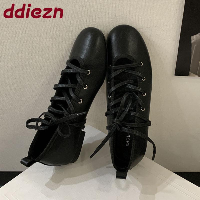 Fashion 2025 New Footwear Lace Up Fashion Shallow Women Flats With Shoes Female Soft Round Toe Ladies Mary Janes Flats Shoes