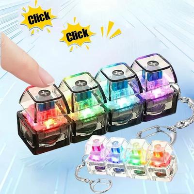 LED-Leuchtender Schlüsselanhänger Tastatur Klickbarer Knopf Fidget Spielzeug zur Stress- und Angstbewältigung Tragbares Schreibtischzubehör Bürodekoration Geschenk