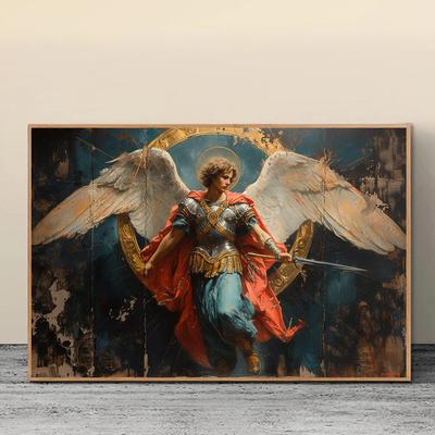 Arcángel San Miguel Impresión de Póster Vintage Religión Cristiana Biblia Ángel Pintura en Lienzo Arte de Pared Imagen Decoración de Habitación Hogar