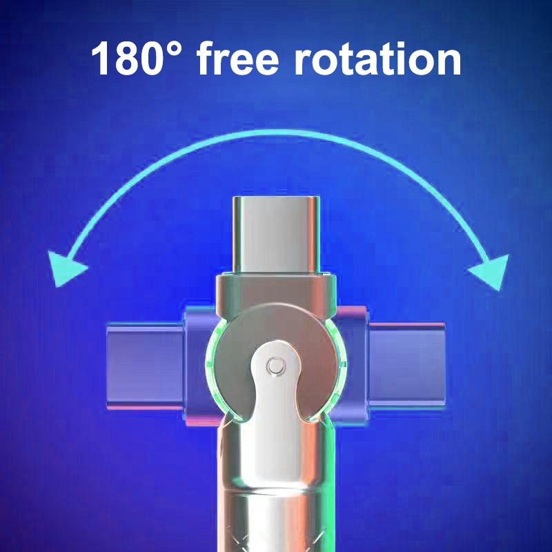 6A Type C USB Cable 120W Fast Charging 180 Degree Elbow for Phone 1m 1.5m 2m Poco Game Use