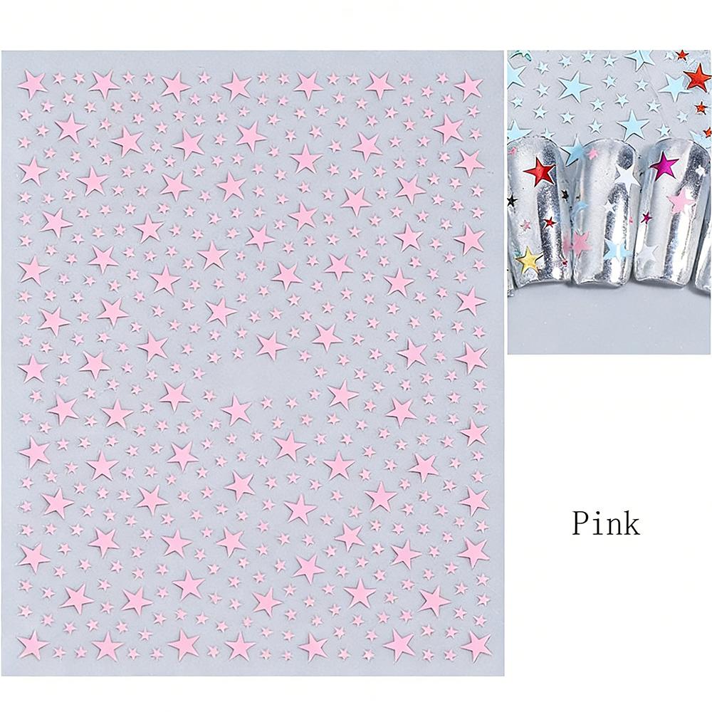 3D Y2K Dopamine Star Nail Stickers 3D Shiny Pink/Red/Green/Blue Five-Piont Stars Nail Decals 8*10cm Self-Adhesive Nail Decortion