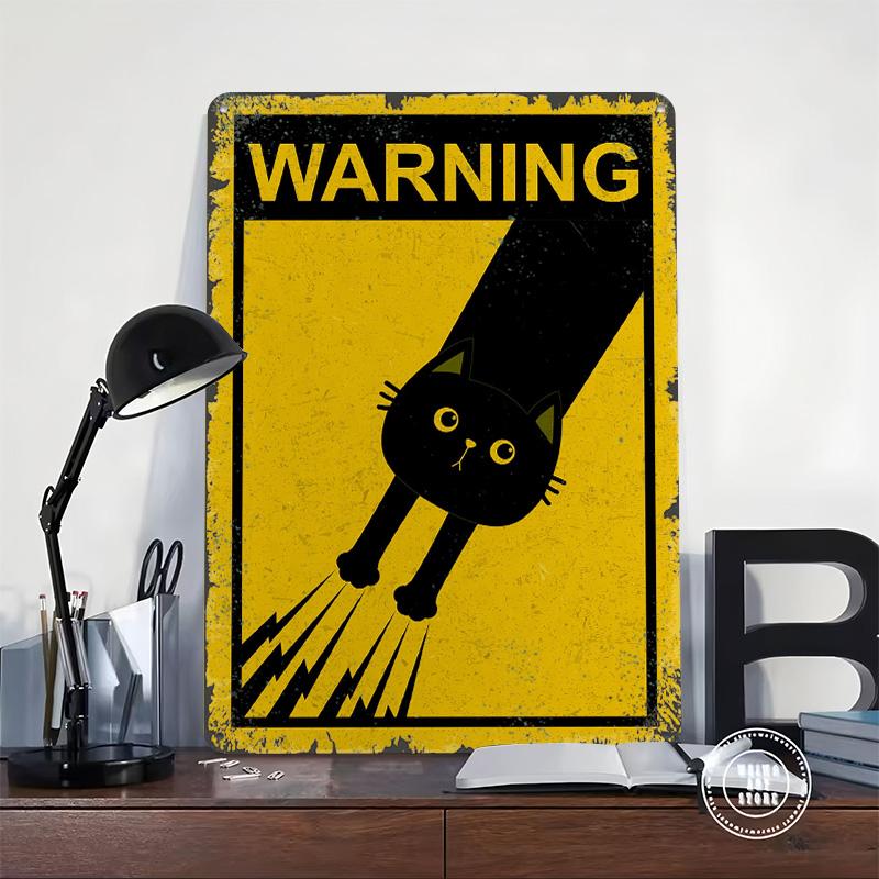 Warnung Schwarze Katze fällt Poster Individuelle Wandkunst Vintage Metallschilder Retro Blechschild für Man Cave Heimdekoration Kaffeebar
