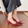 High-heeled bows are versatile and thin, academic style, one-pedal single shoes, retro temperament, shallow mouth, female pointed head.