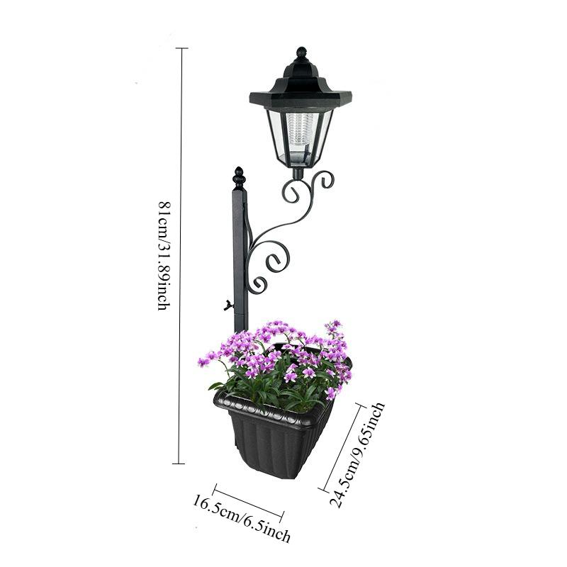 Solar Lamppost with Planter Garden Decorative Lamp Iron Flower Rack Flower Pot Landscape Atmosphere Lamp for Yard Pathway Decor