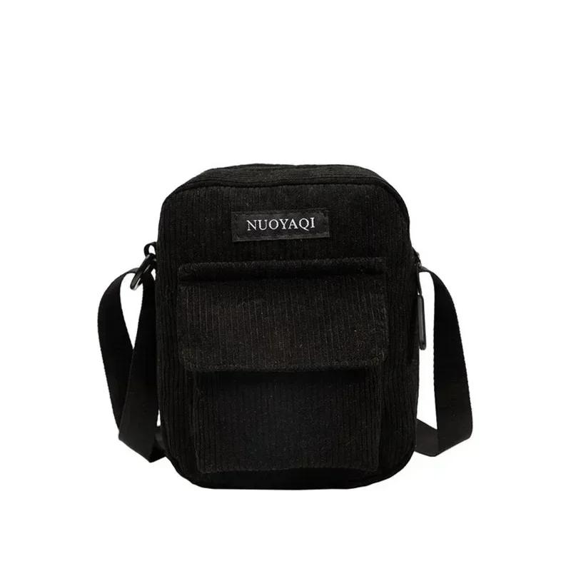 Casual Zipper Corduroy Crossbody Bag Cute Shopping Bags Women Single Shoulder Bag Phone Pouch Striped Cloth Fabric Handbags