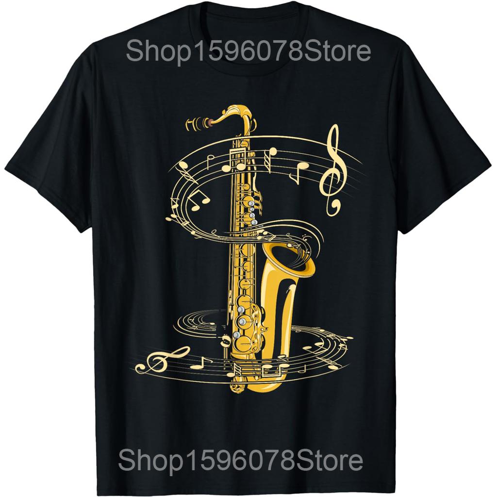 Sax Player Saxophonist Music Notes Jazz Music Saxophone T Shirts Men Cotton Humor Streetwear Tee Short Sleeve Unisex Clothing