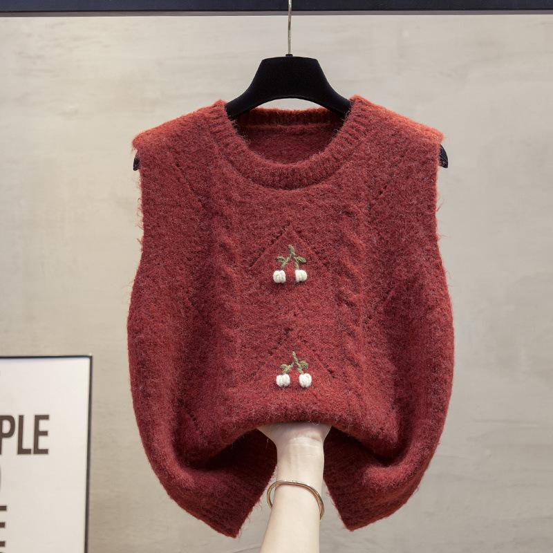 Frühling und Herbst Neuer lockerer Lagen-Pullover mit hohlem Rundhalsausschnitt, gestrickte Weste für Damen