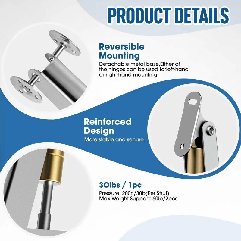2Pcs Heavy Duty Gas Struts,60N-200N Soft Close Lid Support Hinges,Lid Stay,Gas Shocks Springs, Auto Slow Lowering Lid Lifters
