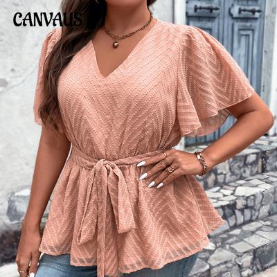 Sommar Dam T-shirt Lös Plus Storlek Temperament V-ringad Kortärmad Topp