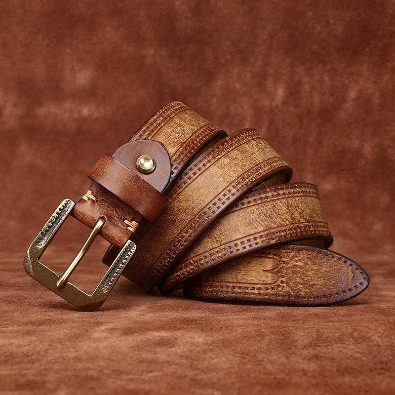 Thickened Extra Thick Retro Personalized Embossed Matte Leather Belt Men'S First Layer Cowhide Casual Jeans Belt Men'S