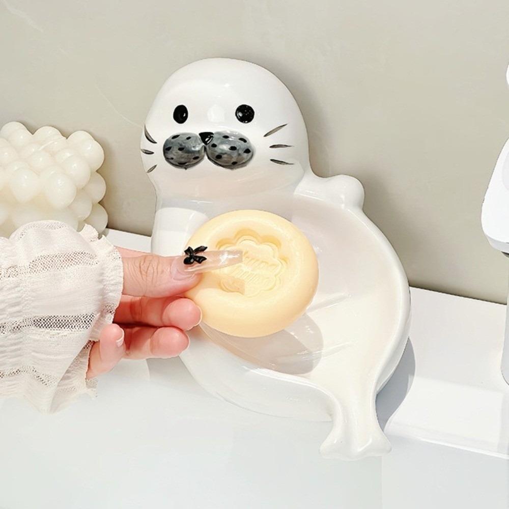 Cute Sea Lion Soap Dish Soap Box Bathroom Decor Organizer Self Draining Soap Holder Kitchen