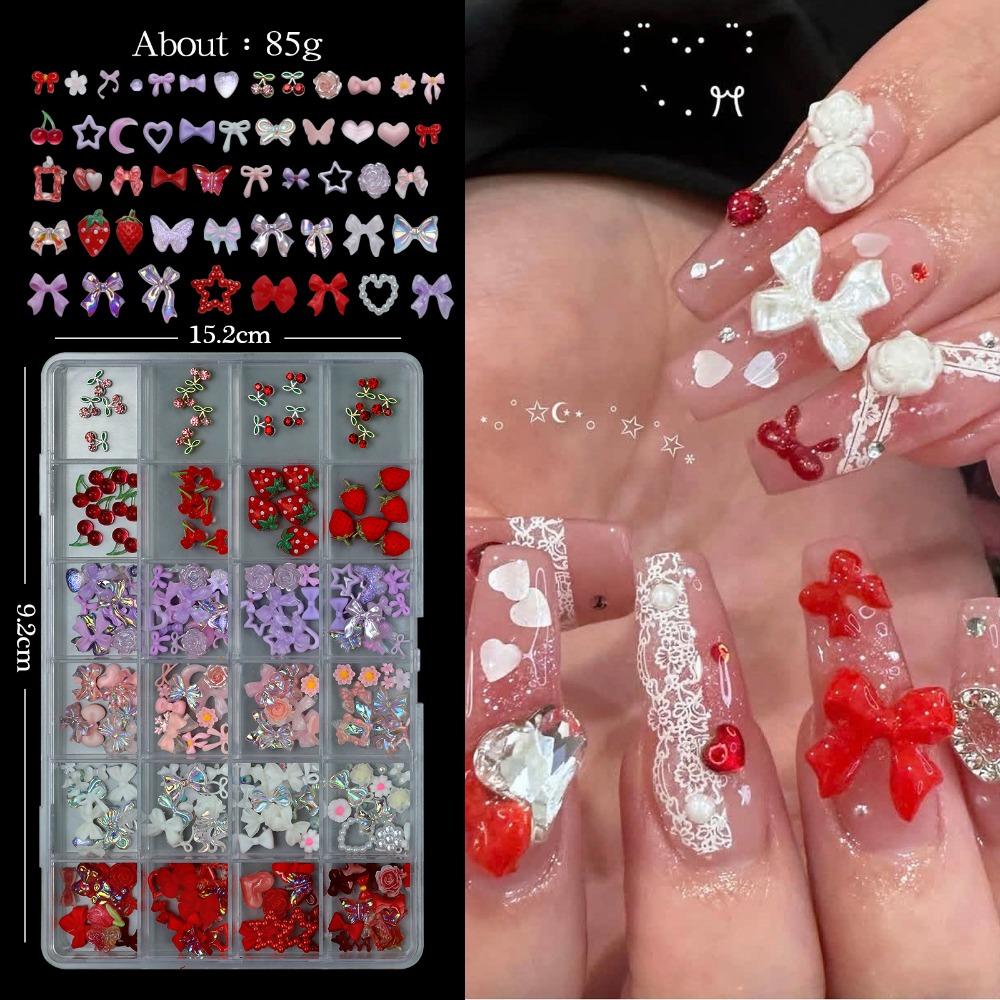 Bowknot Flower Nail Art Decorations Set Sweet Nail Parts Kits 3D Acrylic Nail Charms  for Nail Art