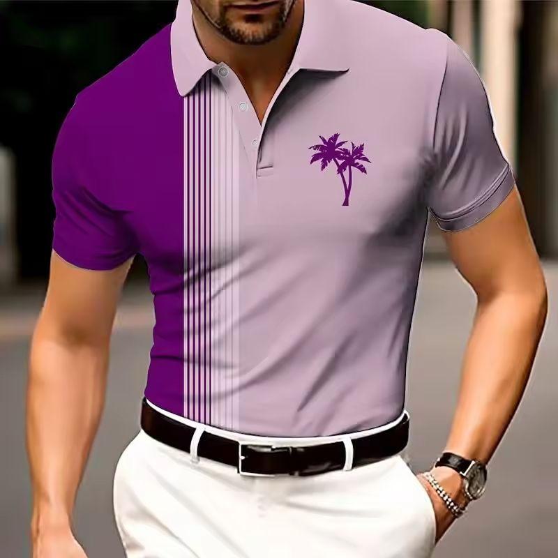 Modische Herren-Polo-T-Shirts mit Streifenmuster, Sommer, Kurzarm, atmungsaktiv, 3D-Druck, Street-POLO-Tee, Strand-Freizeit-Tops