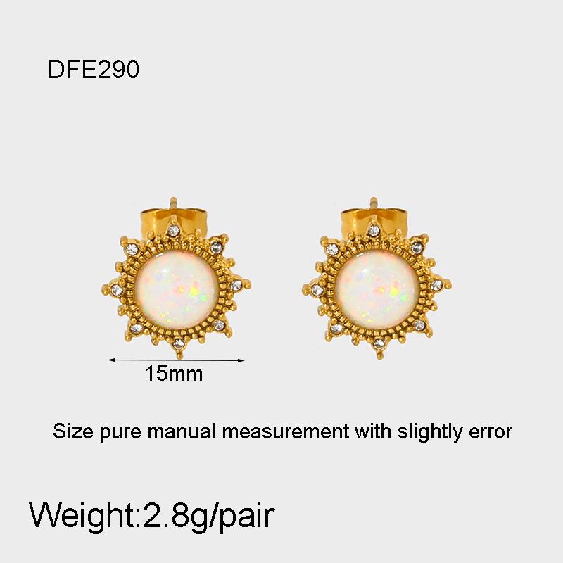 Europäisches & Amerikanisches Retro Schmuckset: 18K vergoldeter Edelstahl mit Opal-Sonnenkette, Armband und Ohrsteckern für Damen