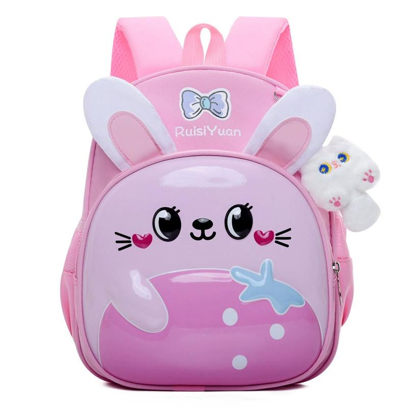 Little Car Rabbit Cartoon Backpack With Plush Pendant Oxford Cloth Bag School
