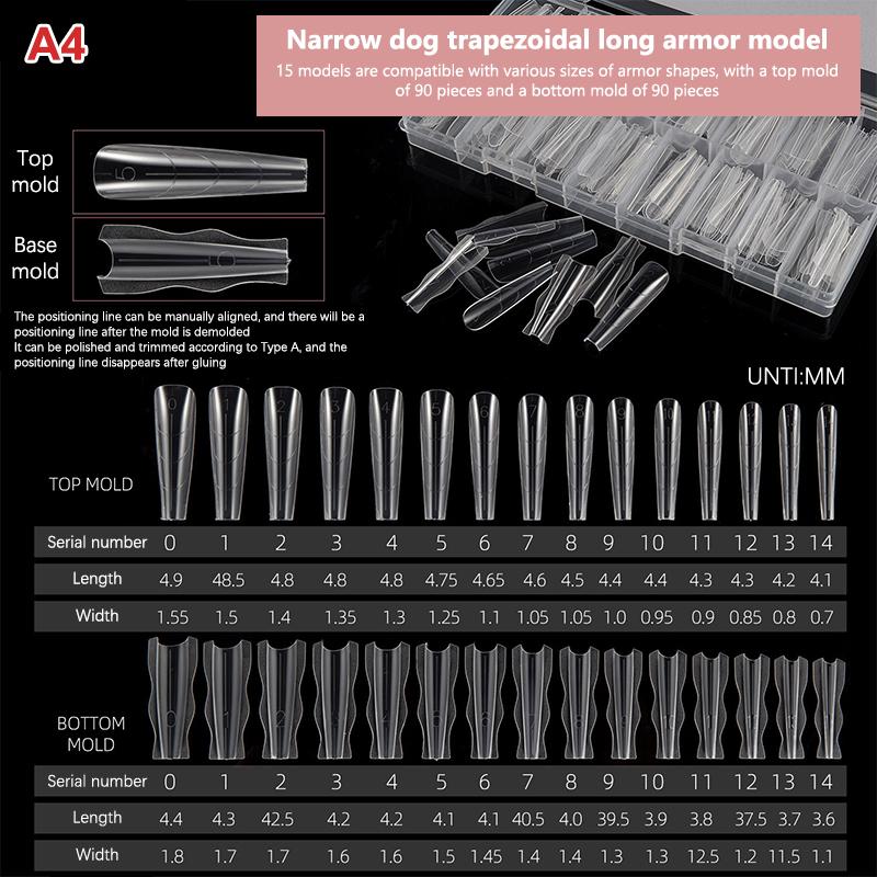 180Pcs Sandwich Dual Nail Form Mold Reusable Full Cover Mold Clear Nail Art Extension Shaping Tool Coffin Almond Nail Forms