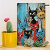 Vintage Rustic Cat Theme Iron Wall Art Sign Colorful Cats On Iron Background for Farmhouse Patio Decor D Flat Design