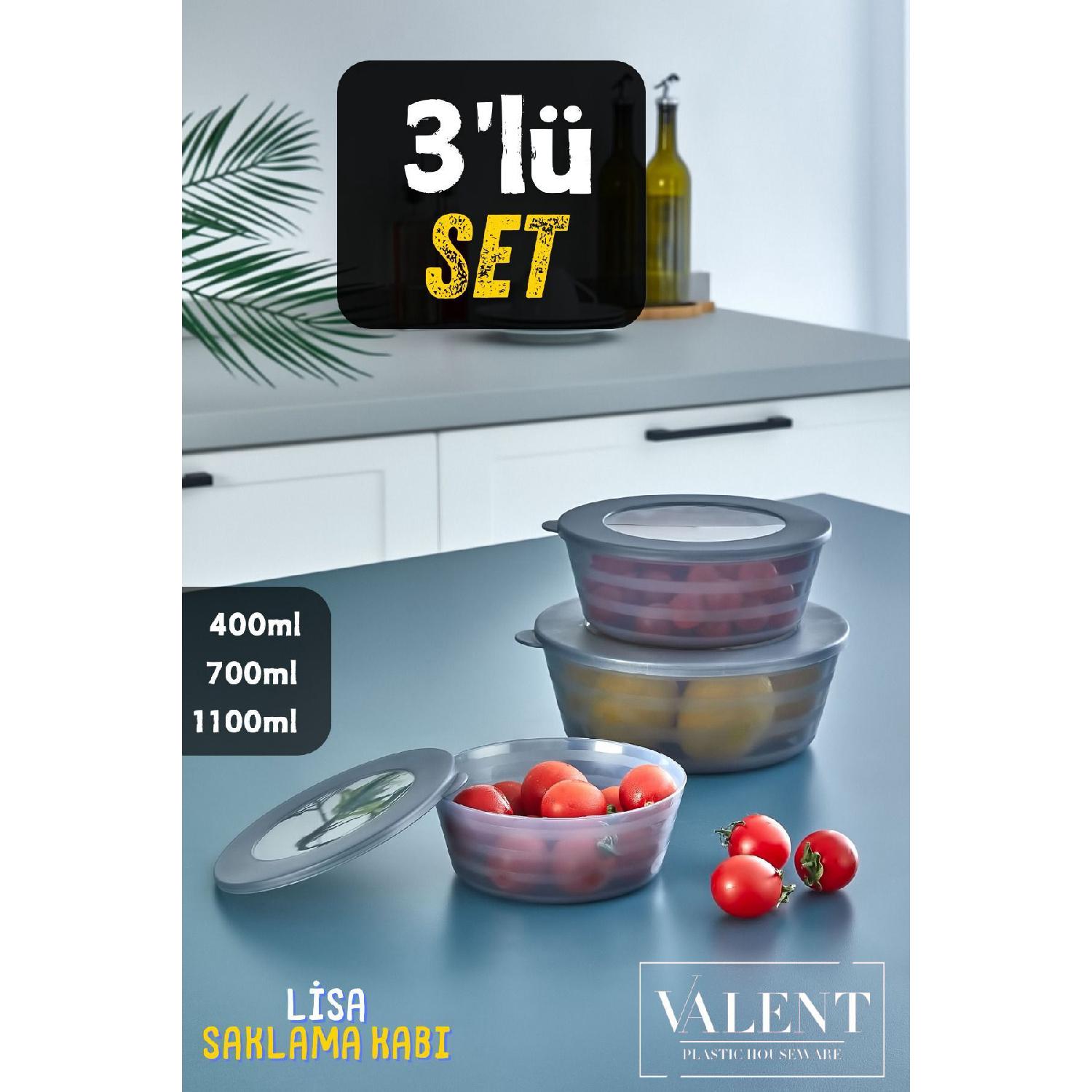

3 Piece Lisa Storage Container Microwave Freezer Usable Organizer Set With Round Lid Smoked Transparent