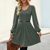 Women's Fashion Casual V-neck Knitted Sweater Dress With Long Sleeves, Pockets And Solid Color