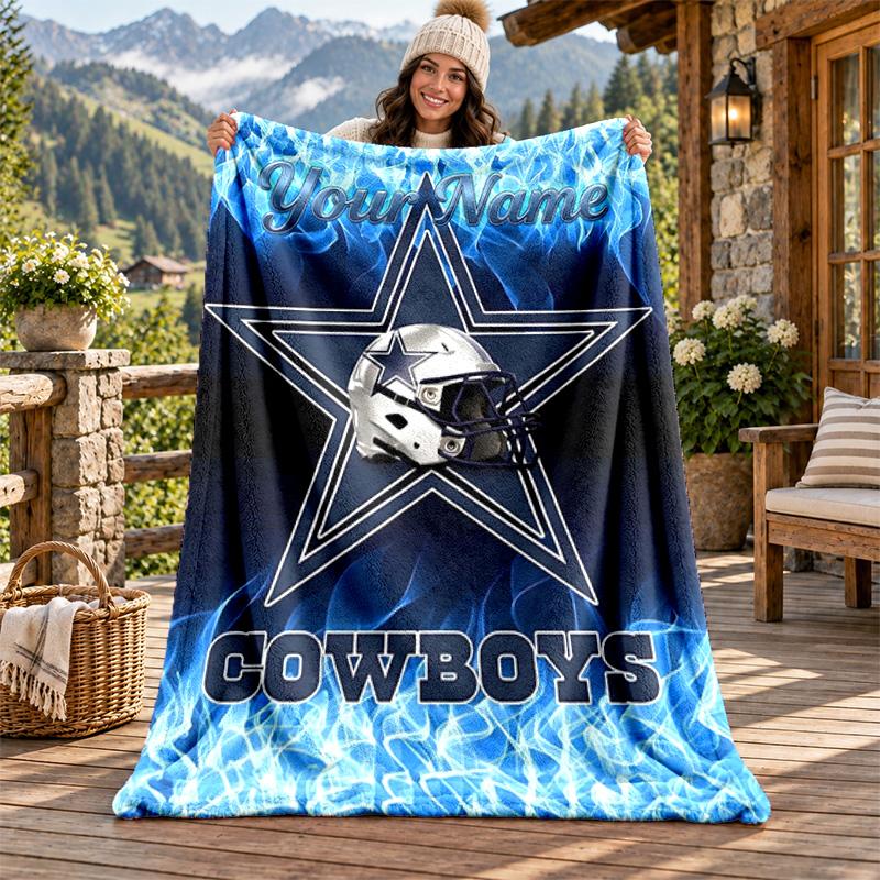 Dallas Cowboys Custom Name Flannel Blanket Personalized Soft Warm Plush Throw Blanket Customized Gift for Family Friends