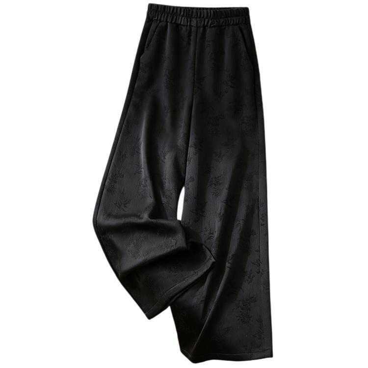 Elegant Retro Jacquard High-Waisted Wide-Leg Pants for Middle-Aged and Elderly Women - Spring & Autumn Casual Style