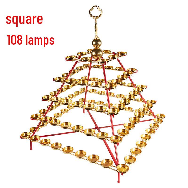 Buddhist Ghee Lamp Holder - Seven Stars Oil Lamp with Lotus Design for Temple Offerings and Everlasting Candle Display.