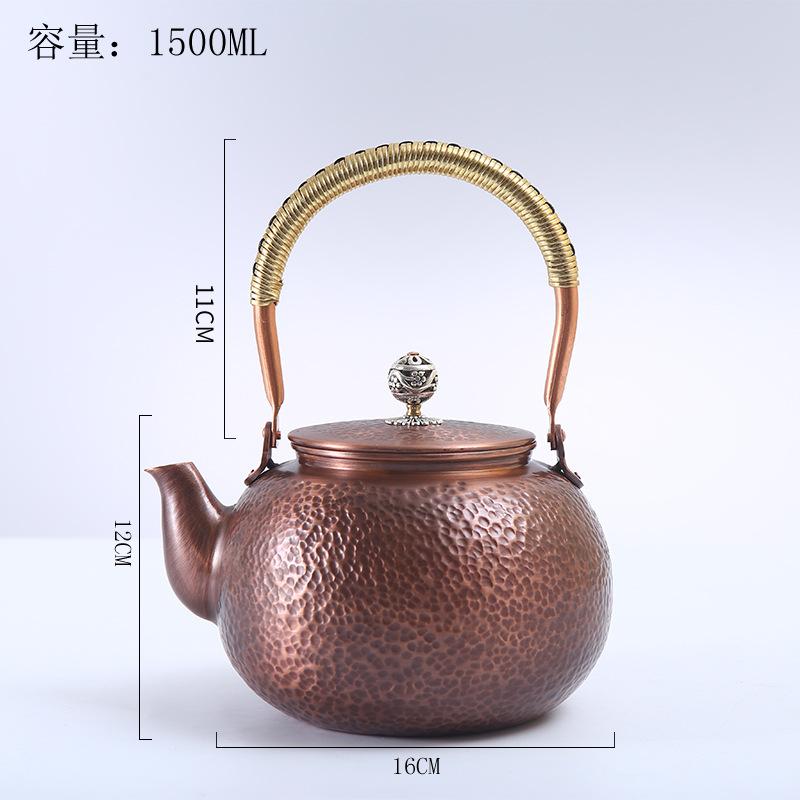 Purple Copper Teapot Hand Pounded Chinese Style Boiling Tea Boiling Water Kettle Vintage Lifting Beam Kung Fu Tea Set