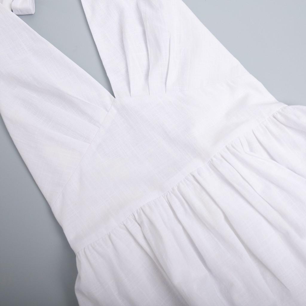 Women's 100% Cotton Long Maxi Dress  Spring Summer V-Neck Tie Waist Flowy A-Line Dress for Women European American Style
