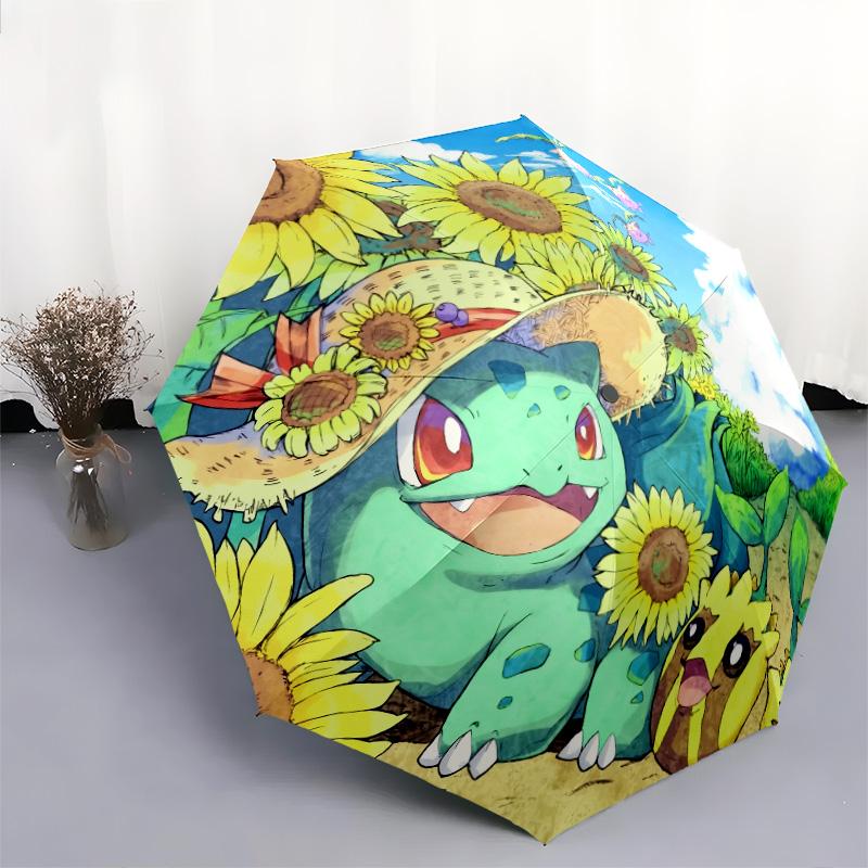 Bulbasaur-Muster, automatisch faltbarer Regenschirm, tragbares und faltbares Design, 8 Speichen, ein Weihnachts- oder Geburtstagsgeschenk.