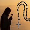 Mprainbow Mens Cross Rosary Necklaces, Hematite Pendant with 70cm Black Beaded  Long Chain, Religious Faith Prayer Jewelry