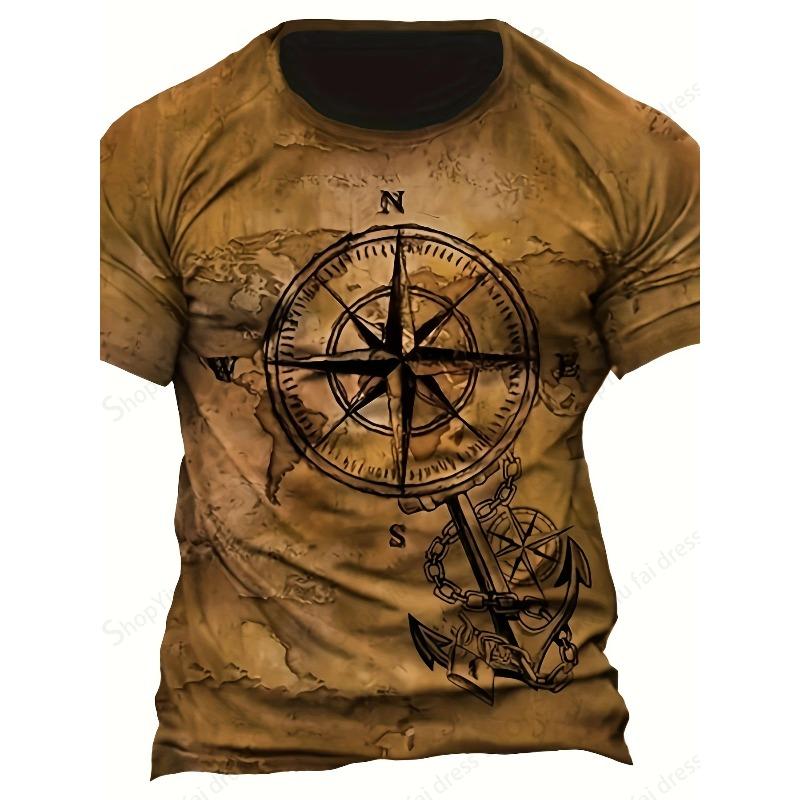 Men's T-Shirt 3D Vintage Compass Pattern 3D Print T-Shirts Men Women Fashion T Shirt Hip Hop Tops Tees Outdoors Clothes Male