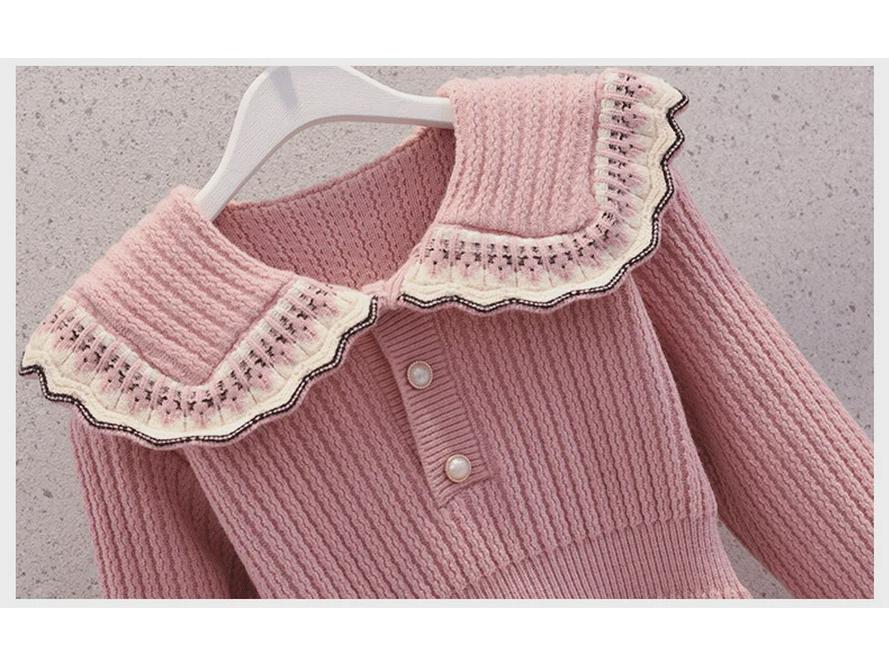 Strickkleid für Mädchen - Frühling/Herbst Kinder Revers Prinzessinnenrock