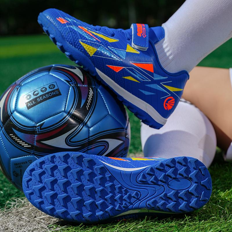 29-39 Kids Soccer Cleats Rubber Non-slip Velcro Lacing Artificial Turf Football Boots Outdoor Sports Training Football Shoes
