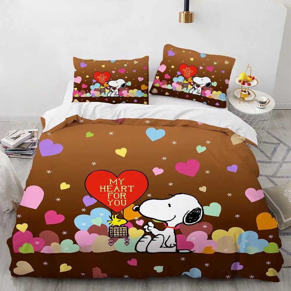 Snoopy Children's Microfibre Duvet Covers 3-Piece for Teenagers Adult Duvet Cover Cartoon Comics Bedding with Zip Gift Cover