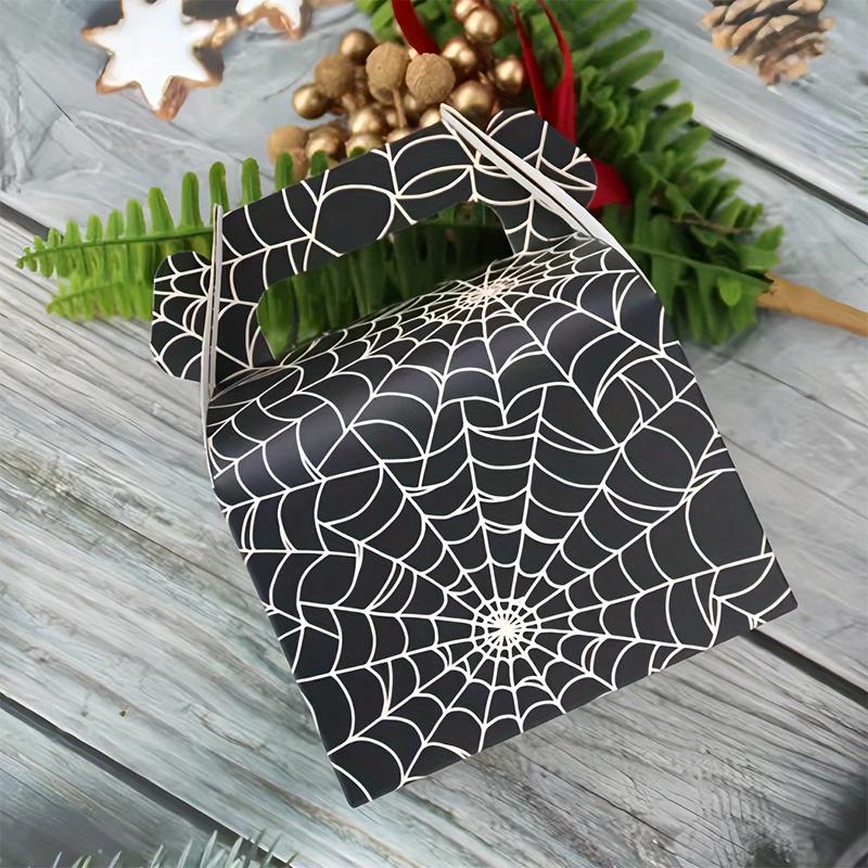 WTEMPO Halloween Gift Boxes with Spider Web Design DIY Small Treats Halloween Gift Boxes Spider Web Pattern Durable Gift Boxes Halloween Decorations