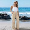 Women High Waist Wide Leg Linen Pants Loose Fit Trousers with Pockets Elastic Waistband Casual Straight Leg Design