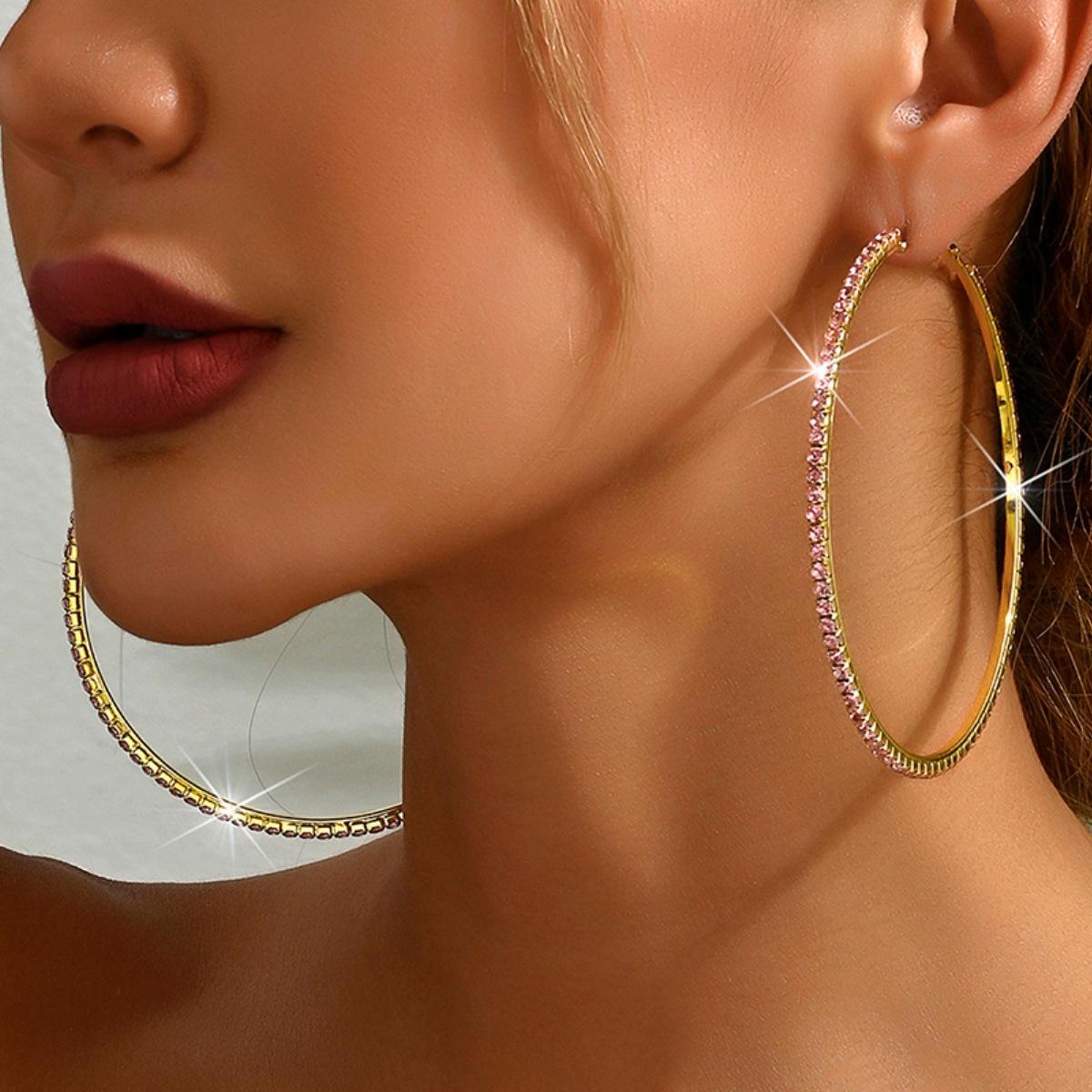 

Women All Match Crystal Huge Ear Hoop Earrings one size
