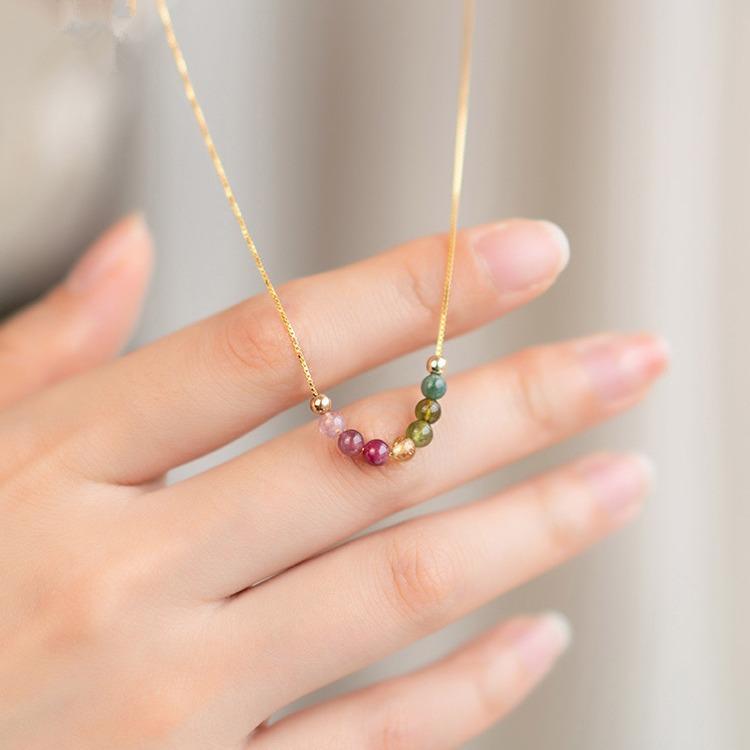 Natürlicher Turmalin-Anhänger für Damen, Farbverlauf-Jaspis-Schlüsselbein-Kette, leichter Luxus Nischen-Design Halsketten Schmuck