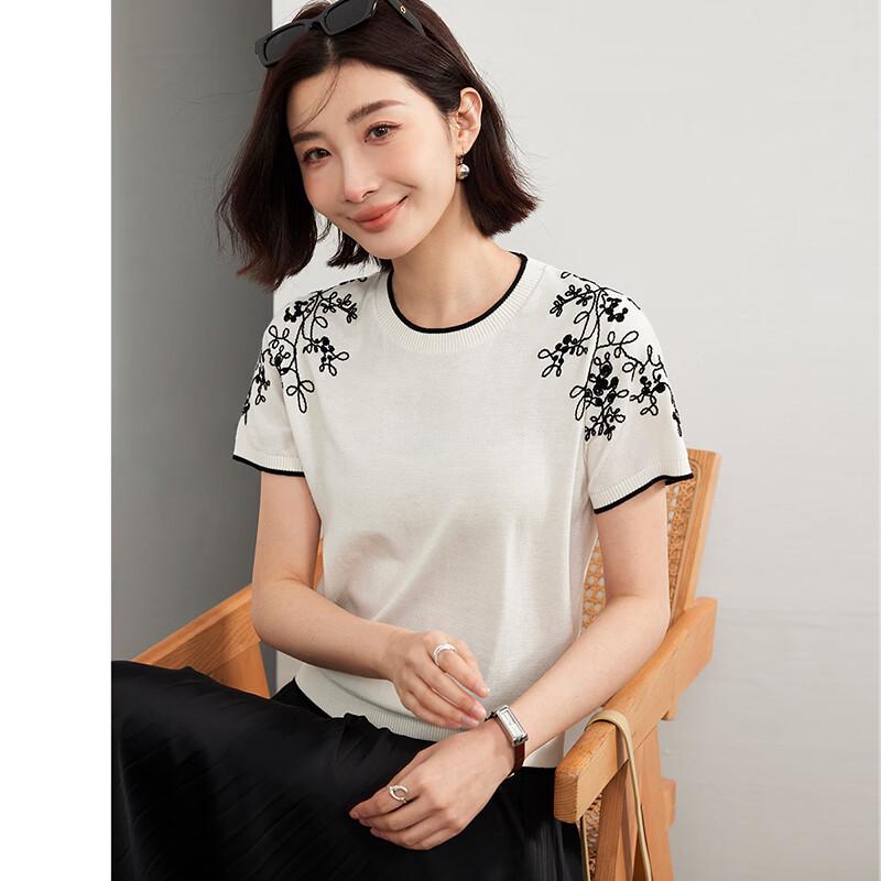 Wudao Women's Silk-Blend Embroidered Knit T-Shirt