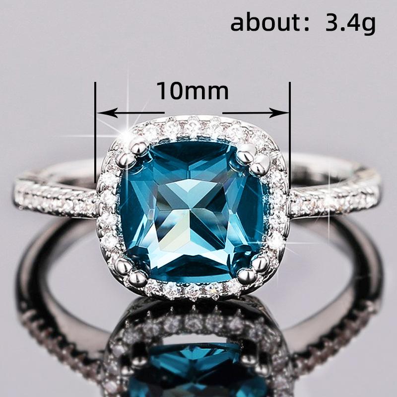Women's Slow Cut Blue Zircon Halo Ring Engagement Jewelry
