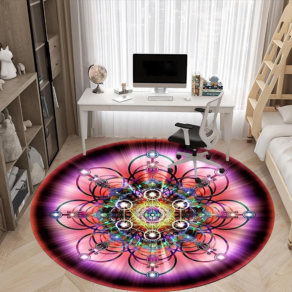 1PC Sacred Geometry Mandala Chair Carpet for Office Non-Slip, Lightweight, Machine Washable Rug for Office, Sleeping, Room - Holiday Decoryy25100910