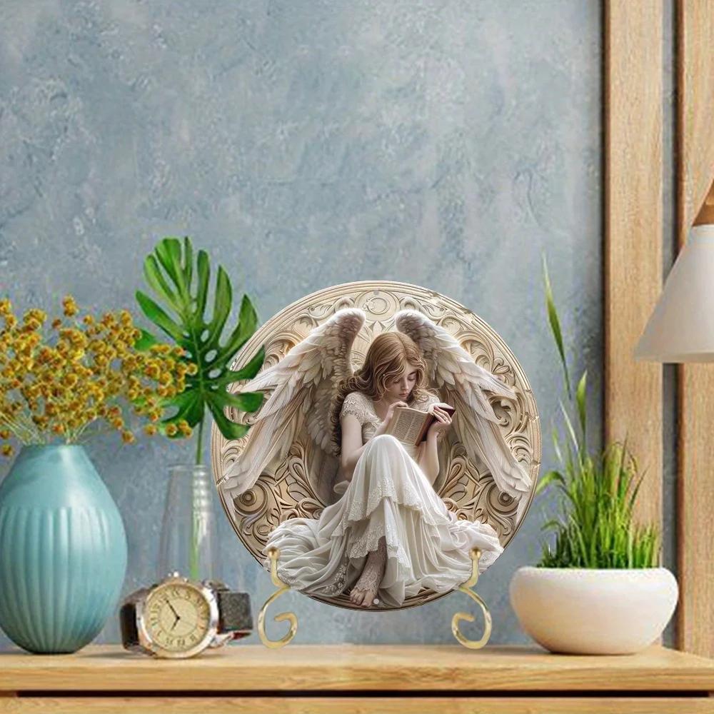 Exquisite Religious Christmas Angel Round Wooden Sign, Stunning Wall Decoration, Wall Art, Home Decor, Flat 2D Print