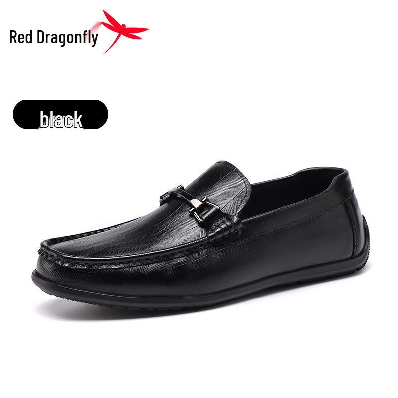 Red Dragonfly Men s Summer Soft Leather Slip-On Loafers 41 чёрный