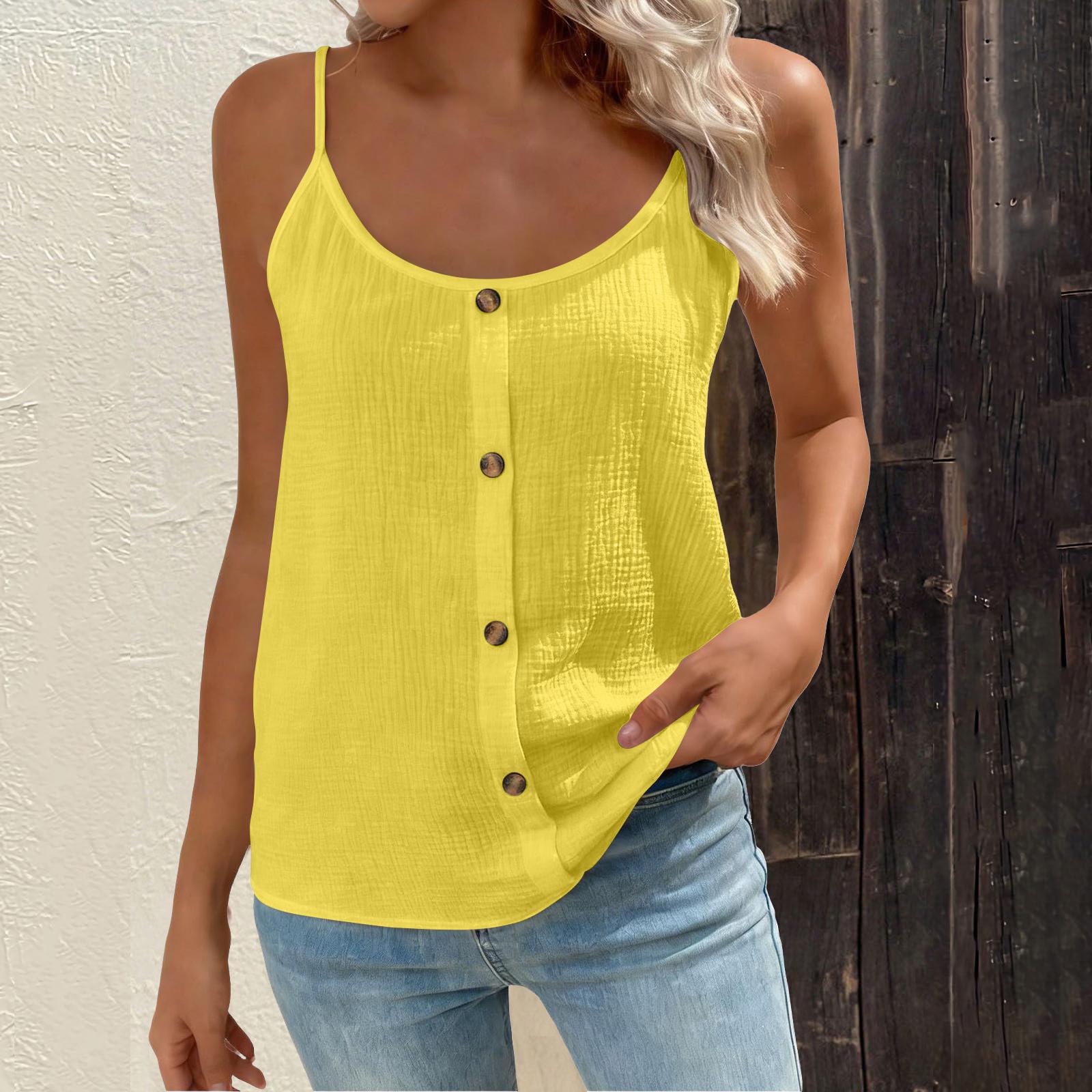 

Women s Fashionable Loose-Fit Button-Down Round-Neck Adjustable Strap Tank Top XL
